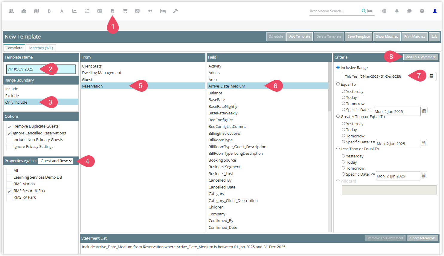 Report Writer advanced search configuration screen with additional criteria options