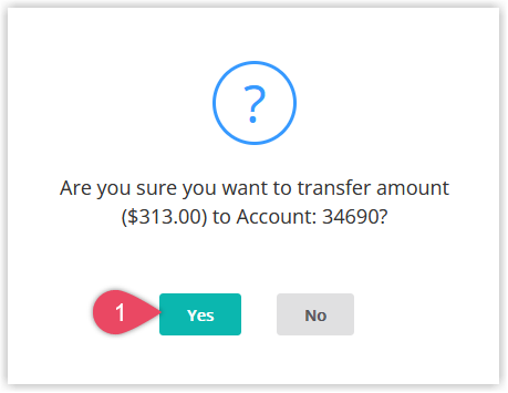 Confirmation popup in RMS asking to confirm the Balance Transfer, with the Yes button selected to complete moving the credit.