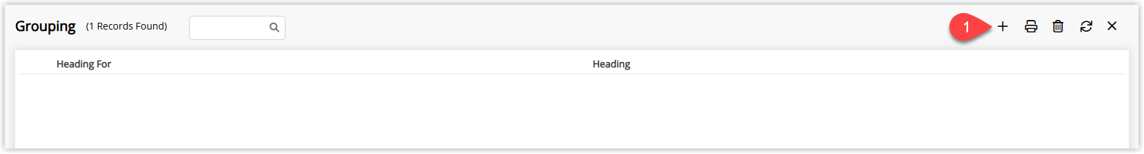 Screenshot of the Grouping lookup table in RMS showing the list of existing groupings and the Add button used to create a new Direct Debit grouping.