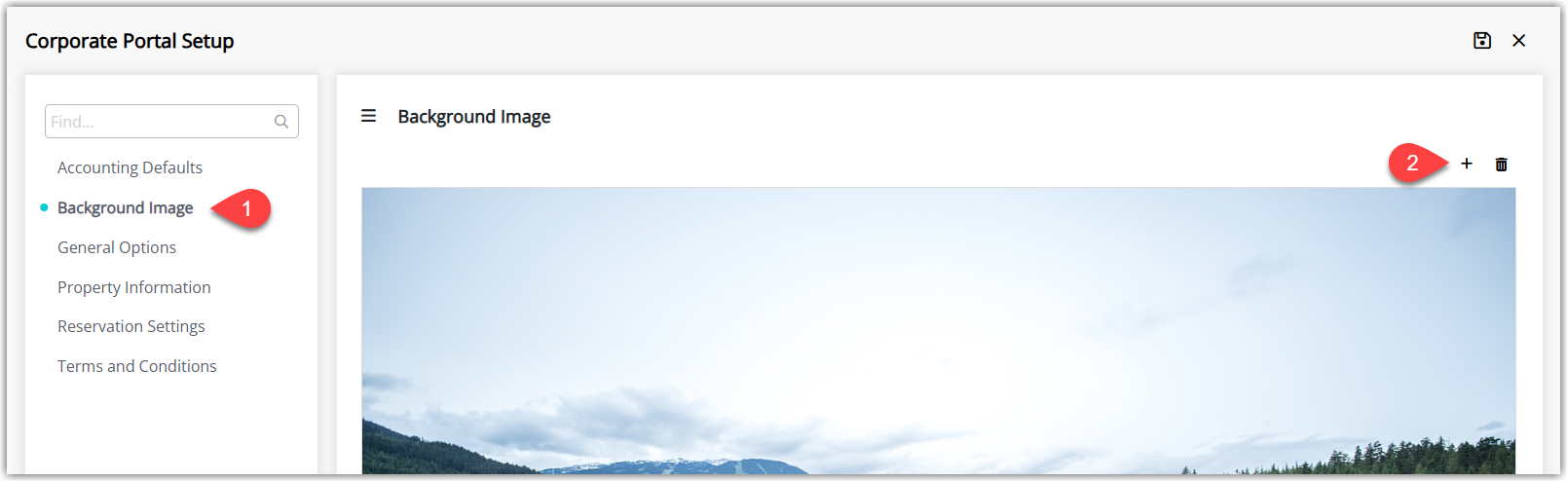 Corporate Portal example page showing a custom background image applied behind the portal content