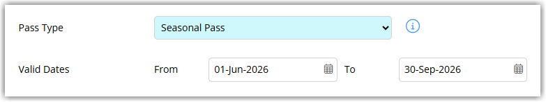 Screenshot of the pass setup in RMS showing the Pass Type set to Seasonal Pass with its valid date range