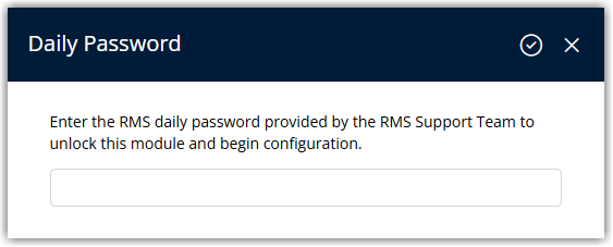RMS Daily Password prompt displayed when accessing the Guest Loyalty by Points configuration screen.