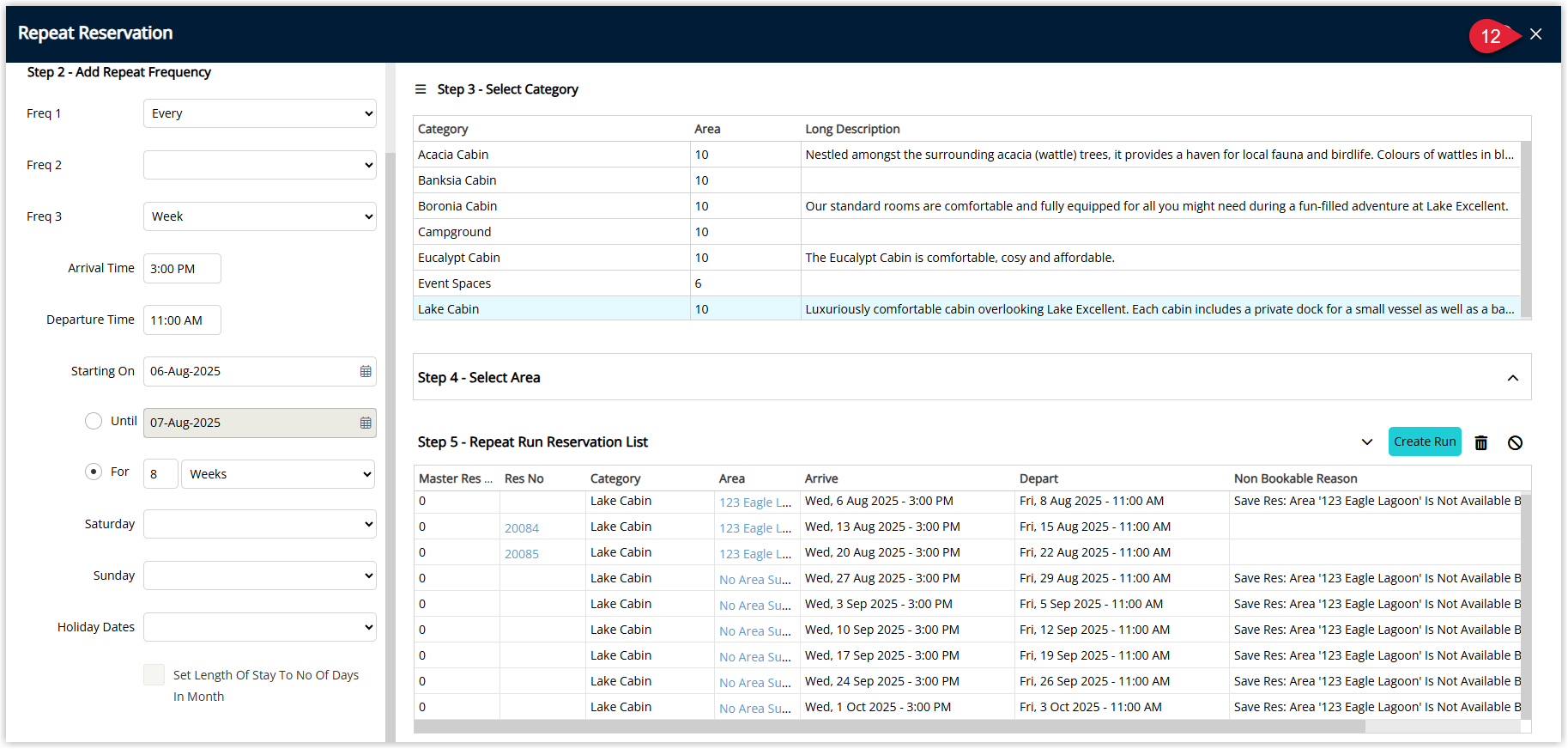 Screenshot of the Booking Chart in RMS showing the original reservation and multiple repeated reservations displayed on future dates for the same guest.