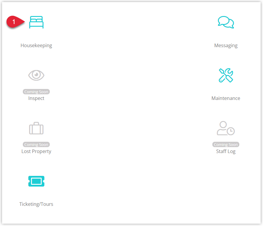 RMS Staff Portal home screen on a mobile device showing menu tiles with the Housekeeping tile highlighted.