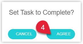 Confirmation pop up asking the housekeeper to confirm stopping or completing the task with Agree and Cancel buttons.