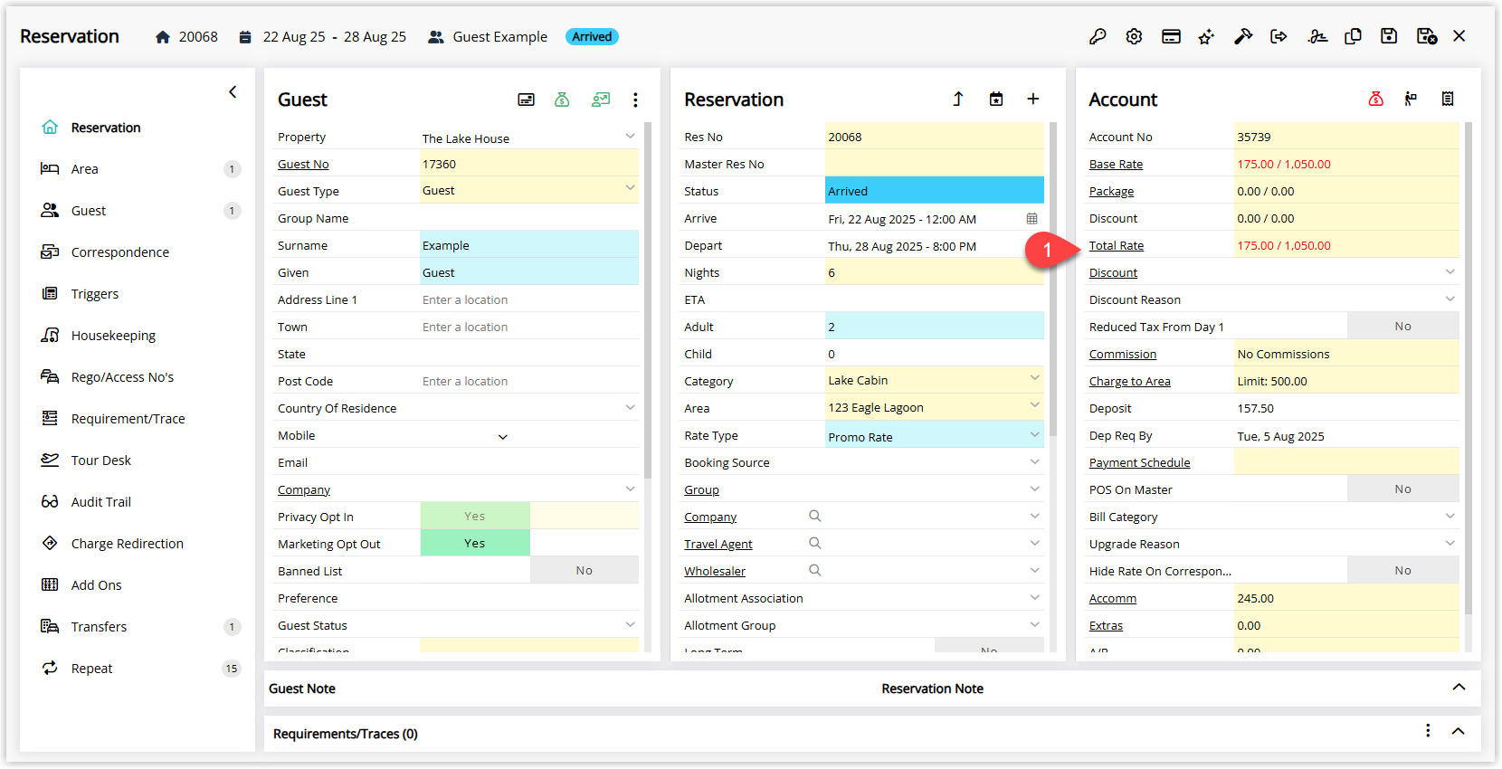Screenshot of the Rate Table in RMS showing the Base Rate and related rate types listed for the selected property and date range.