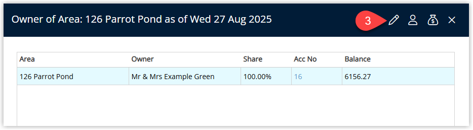Context menu or toolbar in the Booking Chart showing the Edit Area option selected for the chosen Owned Area.