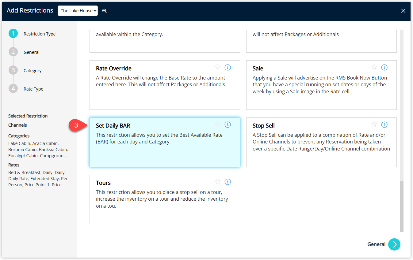 New Control Panel rule editor displaying a Restriction Type dropdown with Set Daily BAR selected.