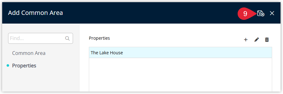 Screenshot of the booking or allocation screen in RMS showing a reservation linked to a common area, demonstrating how the common area appears in the allocation view.