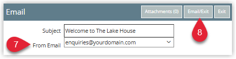 Email sending window with From Email selected and Email/Exit button highlighted.