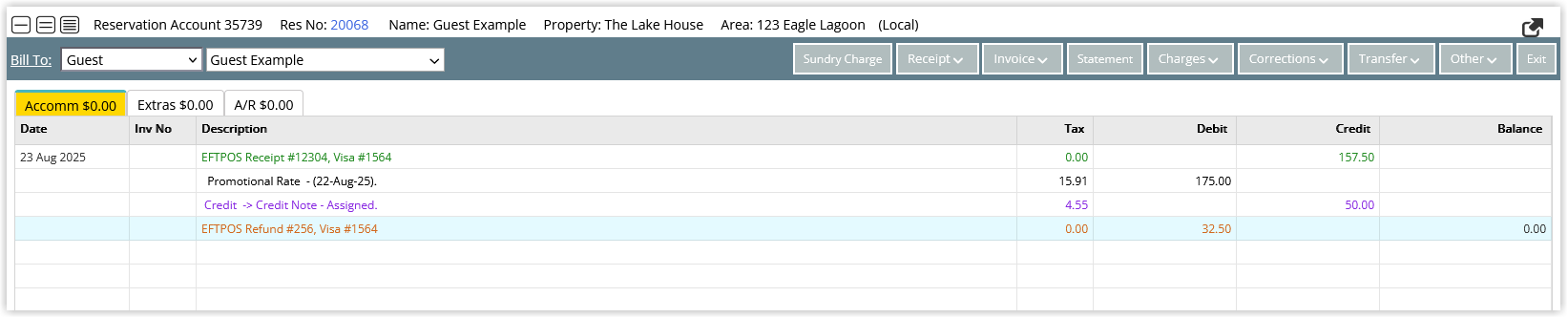 Tip! Any receipt funds previously allocated to this charge will now be available on the account for refund.    
