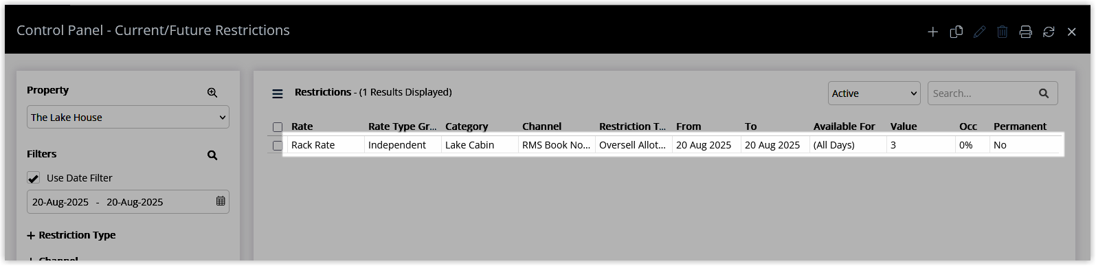 Screenshot of the Oversell Allotment setup screen in RMS showing the choice between Channel or Travel Agent and checkboxes to select which Channels or Travel Agents the oversell allotment will apply to.