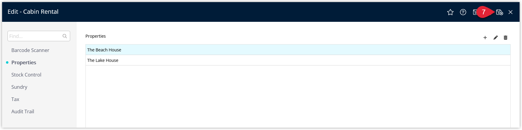 Sundry Charge detail screen with multiple properties listed as allocated and a Save/Exit button to store the changes