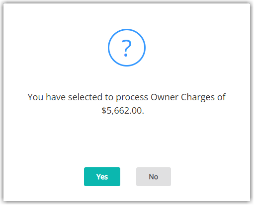 Screenshot of the confirmation dialog in RMS asking to confirm processing owner charges totalling $5,662.00