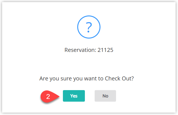 Annotated screenshot of the check-out confirmation dialog in RMS asking to confirm check-out, with the Yes button highlighted