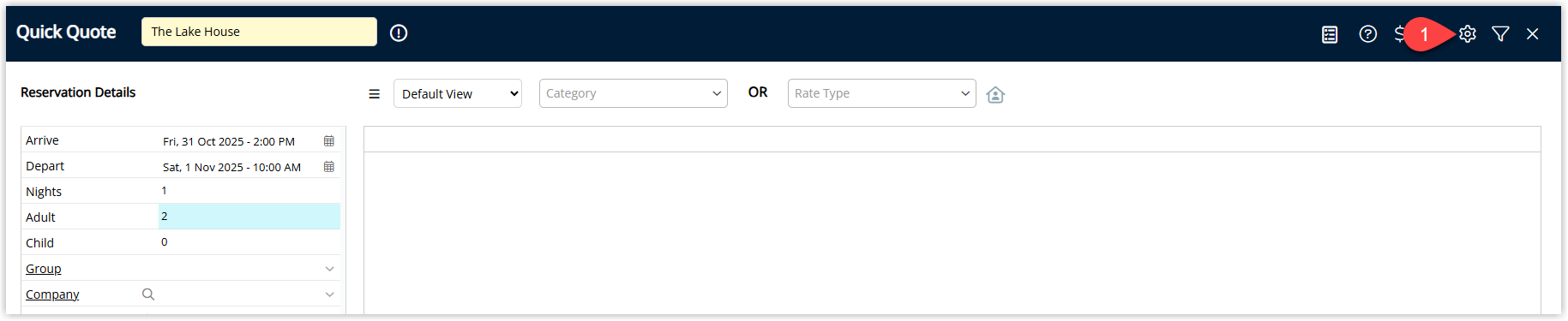 Screenshot of the Quick Quote screen in RMS with the Options button highlighted, used to configure settings for the Availability View.