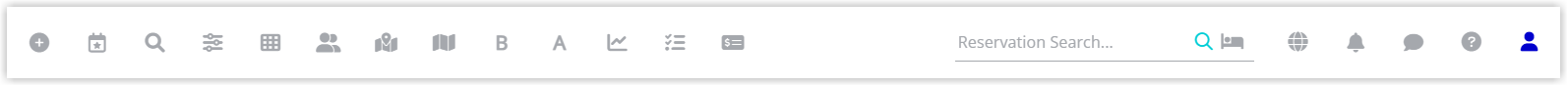 Screenshot of the RMS toolbar at the top of the screen with the Reservation Search field focused and ready for typing, which is activated by pressing Fn + F3.