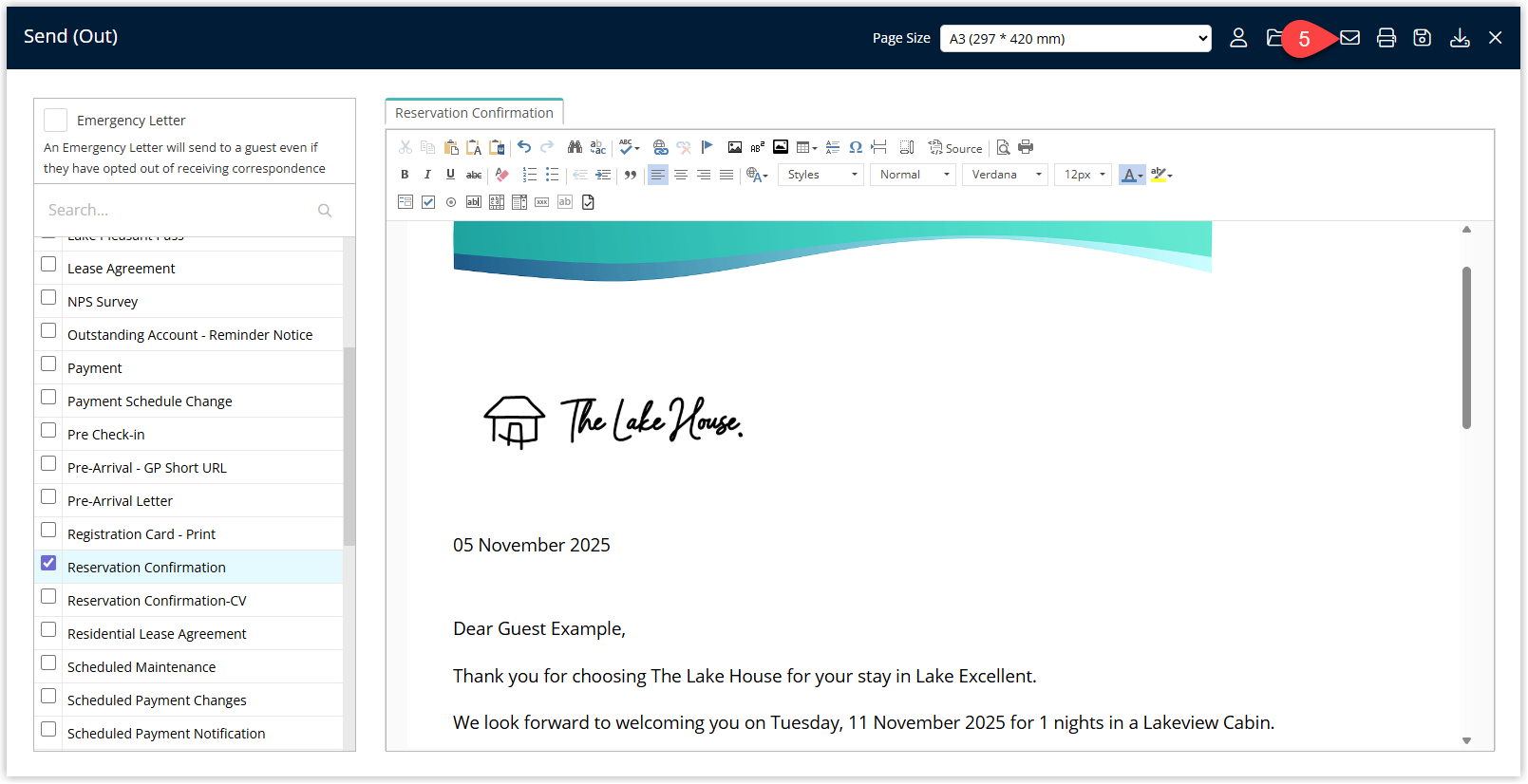 Form Letter preview window with Email button highlighted.