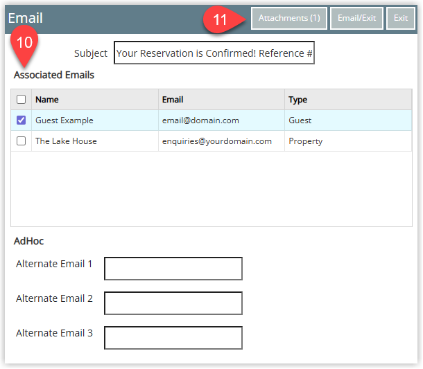 Email send window with Email/Exit button highlighted.