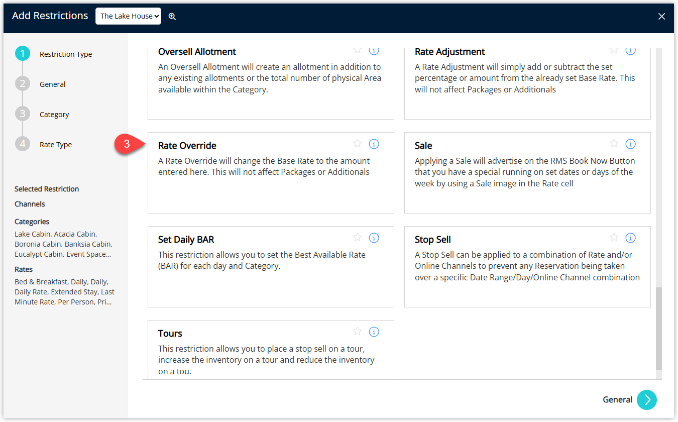 Add menu in Control Panel with Rate Override option selected.