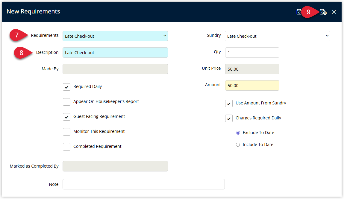 Screenshot of the Group Allotment Requirement configuration window in RMS showing fields to set requirement details such as description, dates and conditions for the allotment.