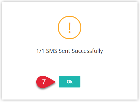 Confirmation popup asking to confirm sending SMS messages with OK and Cancel buttons, with OK highlighted to proceed