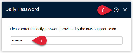 Security prompt requesting the Daily Password to authorise re-syncing all rate manager data, with fields to enter the password and an OK button to continue