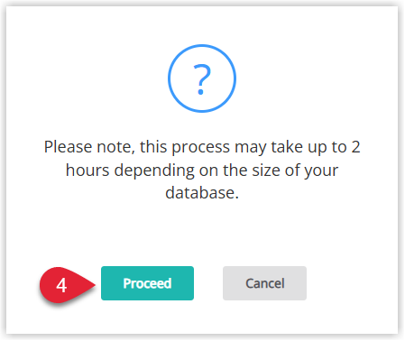 Confirmation dialog prompting the user to confirm the re-sync action, with a warning message about resending data and buttons for Proceed and Cancel