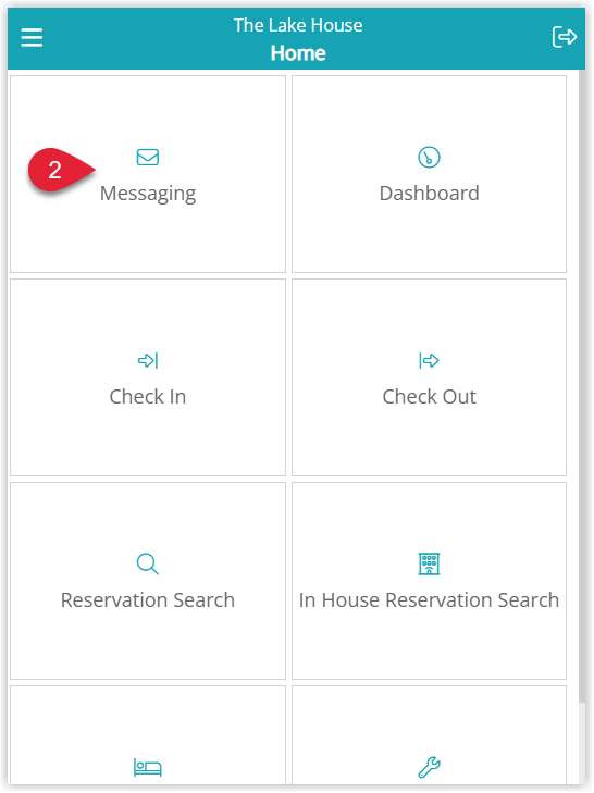 RMS 9+ mobile home screen showing a grid or list of icons with the Messaging option visible and highlighted