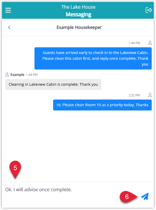 Open message conversation on a mobile screen showing previous messages in a thread with a text box at the bottom to type a reply and a Send button to send the message