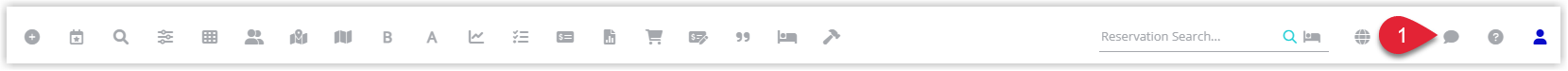RMS main screen showing the Message Centre icon or menu option highlighted, with the Message Centre panel open displaying a list of conversations and alerts