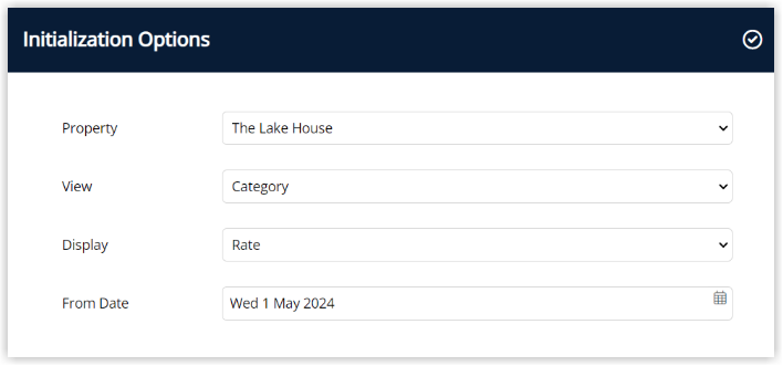 Screenshot of the Rate Manager initialisation dialog in RMS prompting the user to select one or more properties before the chart loads