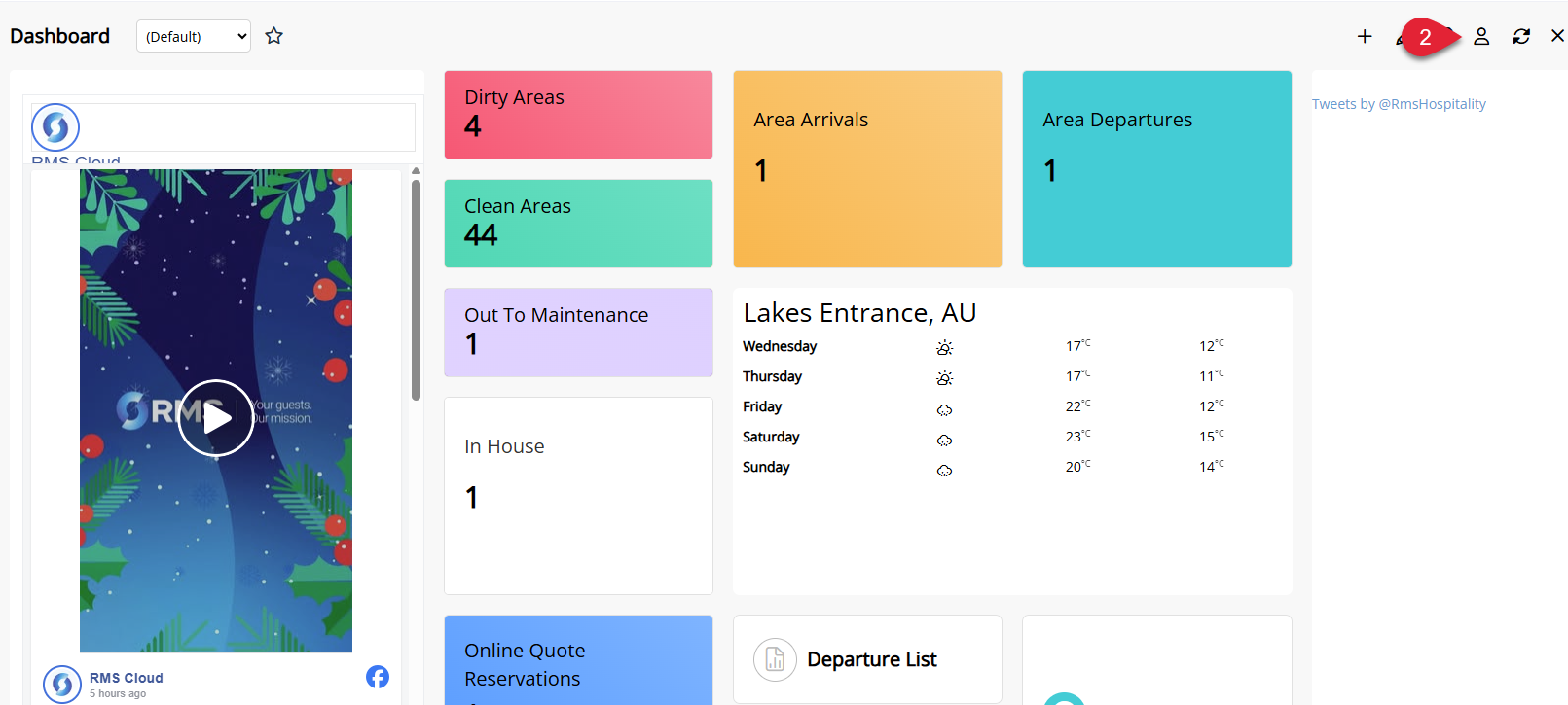 RMS Dashboard screen displaying widgets and charts with the Assign to Profile option highlighted, used to control which Security Profiles can access the selected dashboard.