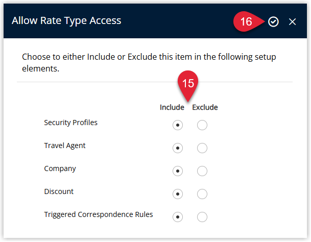 Rate Type Access screen for the Last Minute derived rate showing a list of companies channels or sources with selected entries and the Apply button highlighted to confirm access.