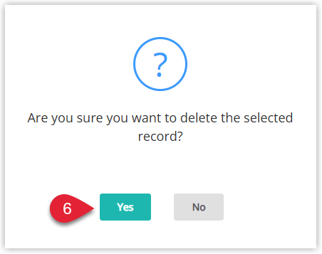 Screenshot of a confirmation dialog in RMS asking to confirm deletion of the selected Stop Sell record with Yes and No buttons.