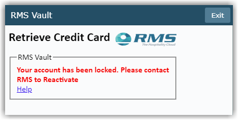 RMS Vault lockout message stating that the user has exceeded the maximum number of password attempts and must contact RMS Support to have their Vault access unlocked