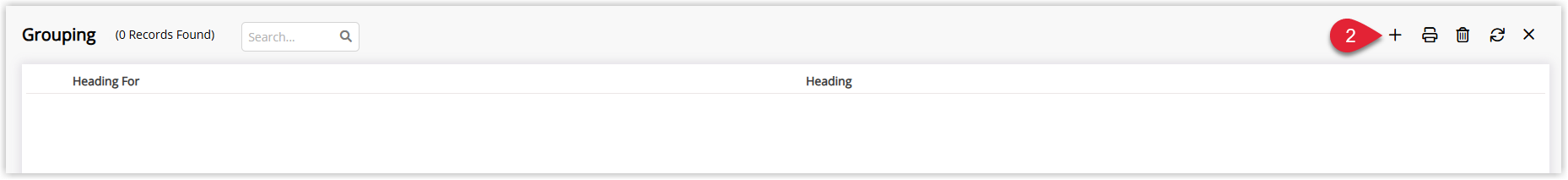 Screenshot of the Grouping lookup table in RMS showing a list of existing groupings with the Add button highlighted to create a new Property grouping.