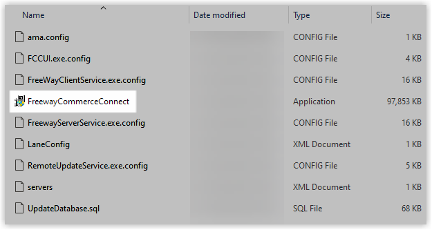 Windows File Explorer window showing the FreewayCommerceConnect application file, with the context menu open for Run as administrator.