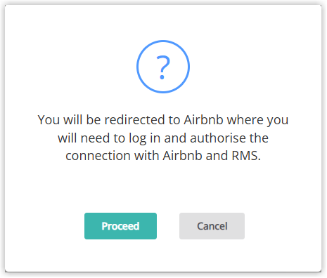 Confirmation prompt to proceed to Airbnb for channel authorisation