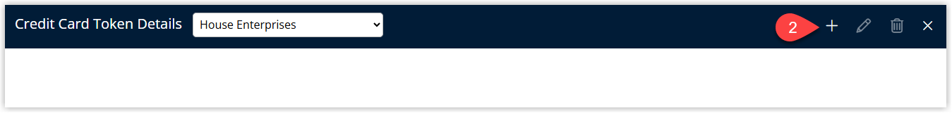 RMS Credit Card Tokens list for the guest showing existing tokens, with the Add button highlighted to create a new credit card token.