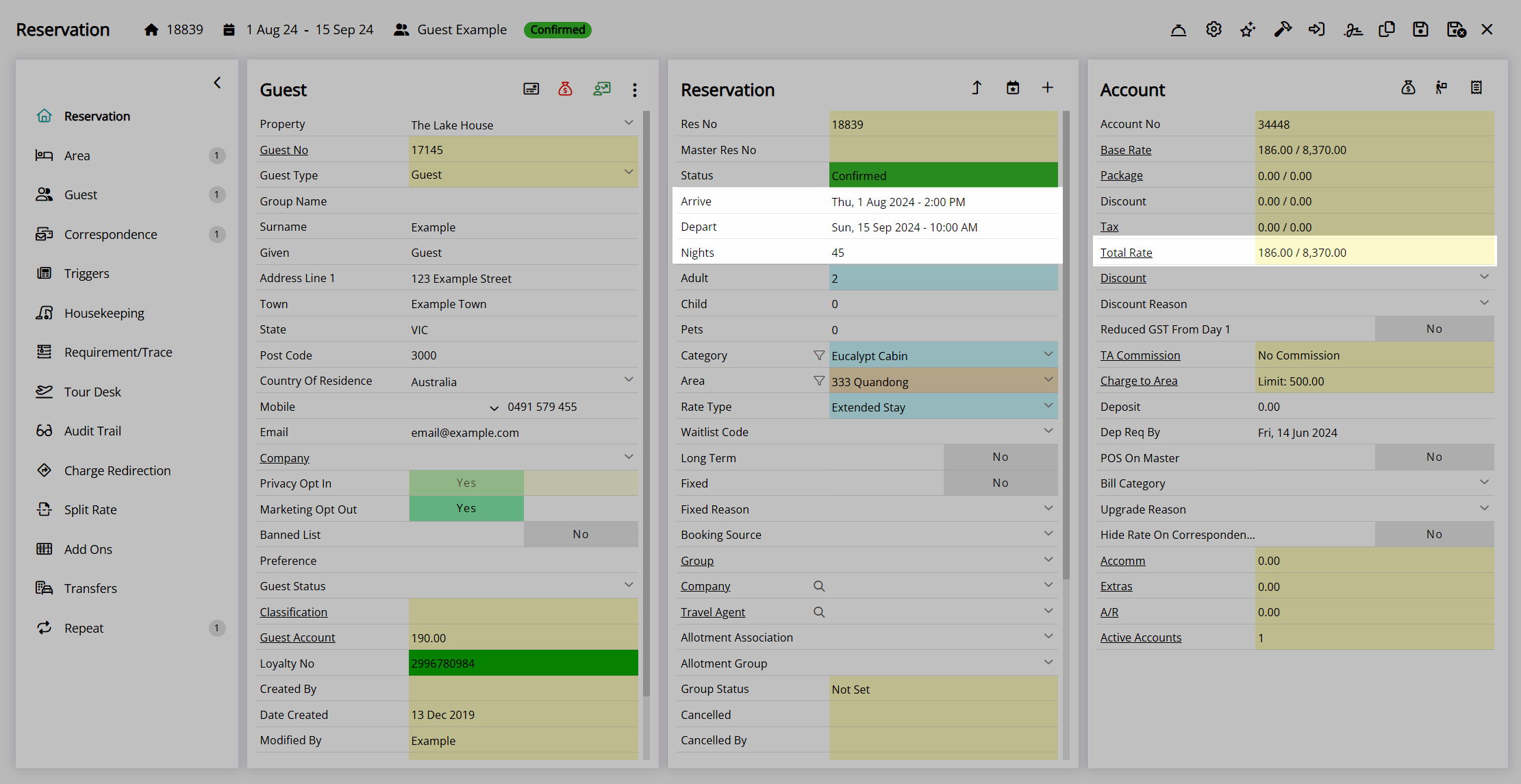 Extended Stay rate calculation example combining monthly, weekly and nightly blocks for longer stays
