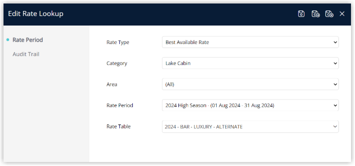 Standalone rate components diagram showing Rate Type, Rate Period, Rate Table and Rate Lookup relationships