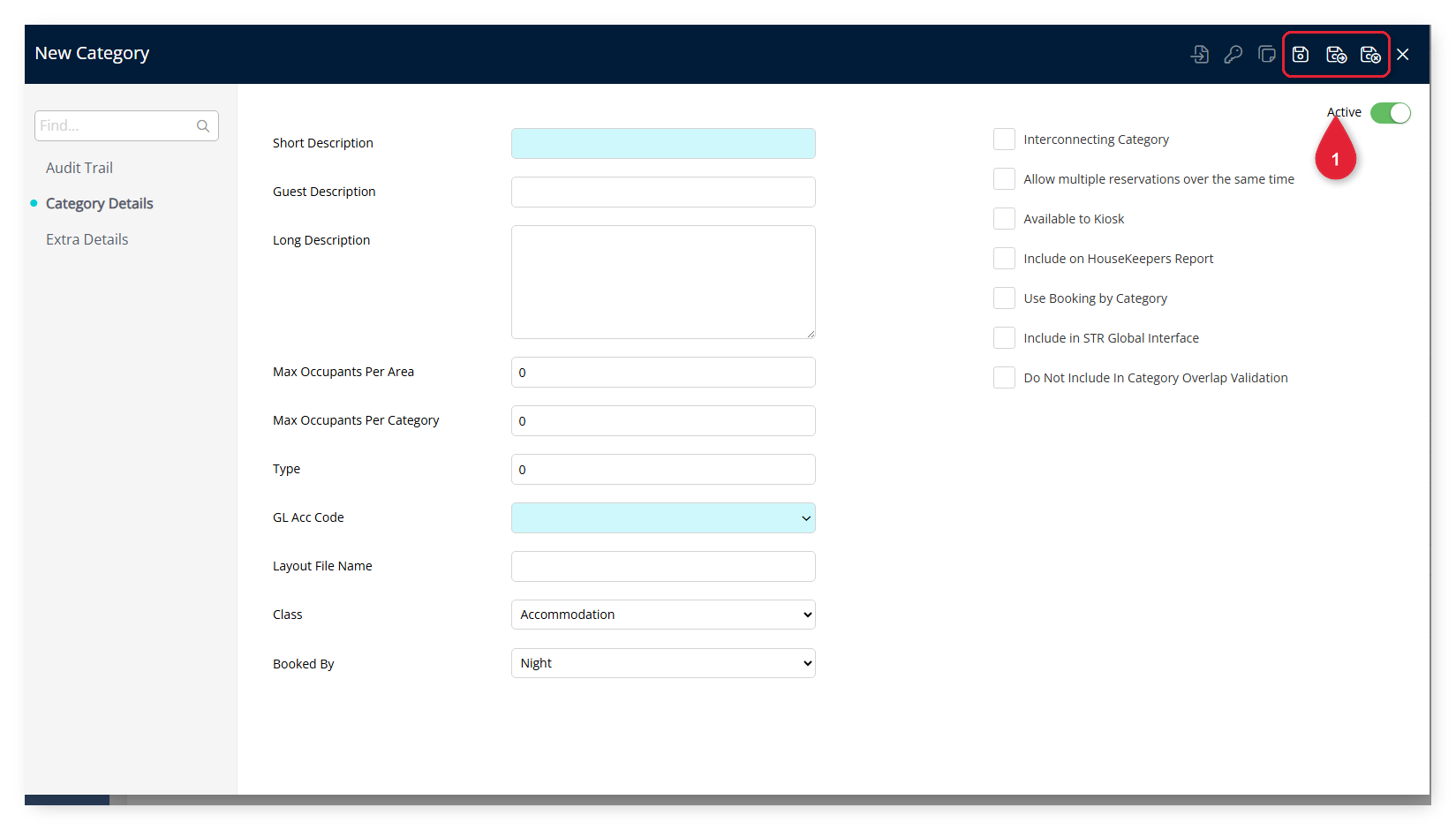 Screenshot of the New Category form in RMS showing the Save options that trigger the Allow Access window