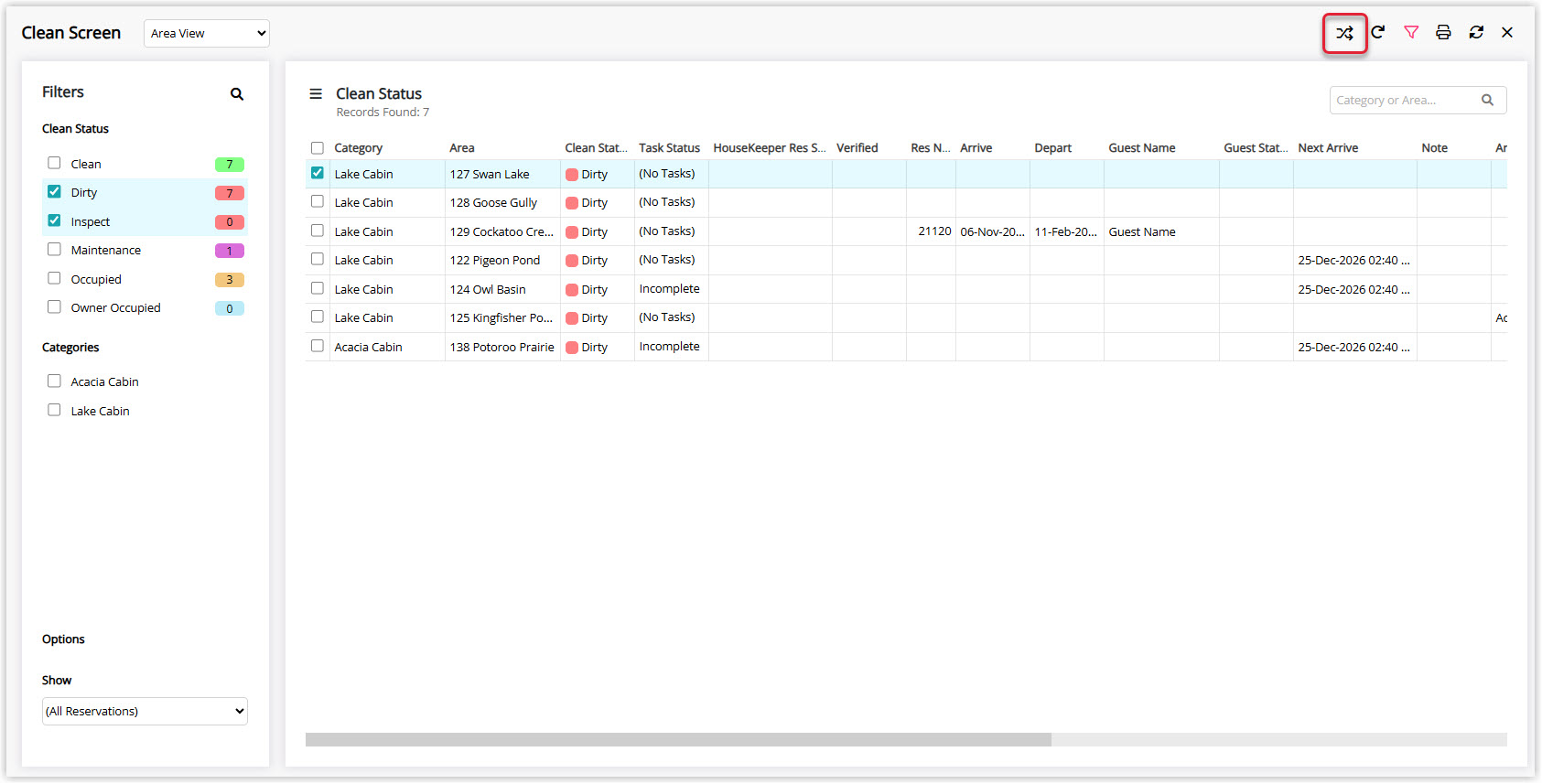 Annotated screenshot of the Clean Screen in RMS highlighting the update status icon