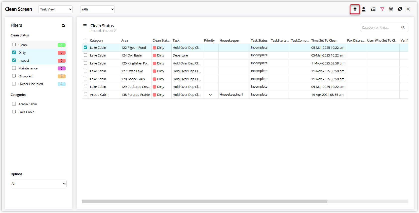 Annotated screenshot of the Clean Screen in RMS highlighting the priority icon