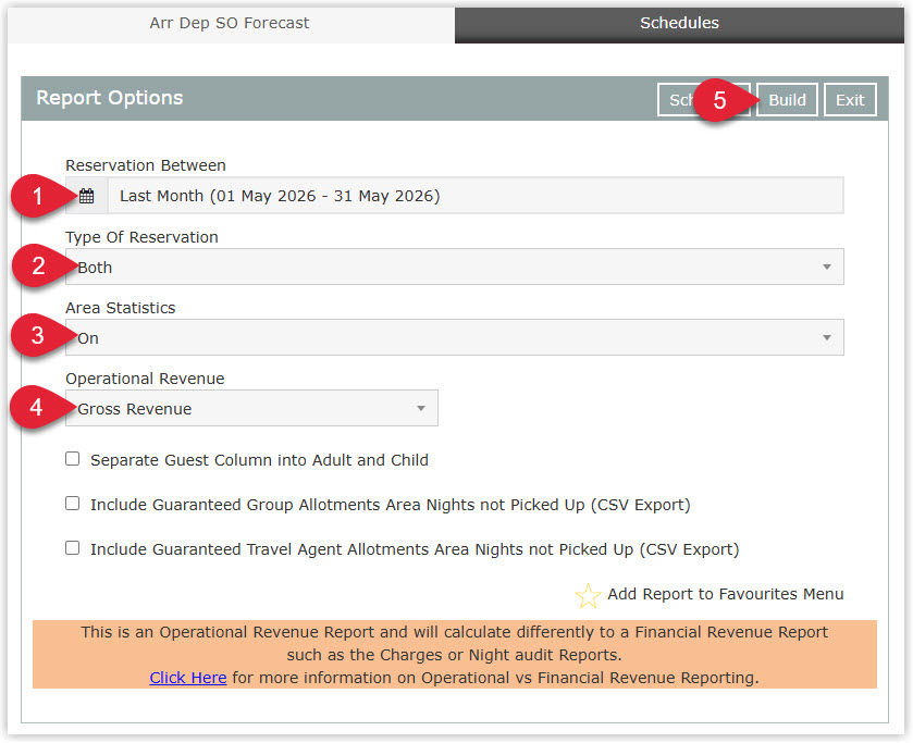 Build screen for the Arr Dep SO Forecast report with numbered options.jpg