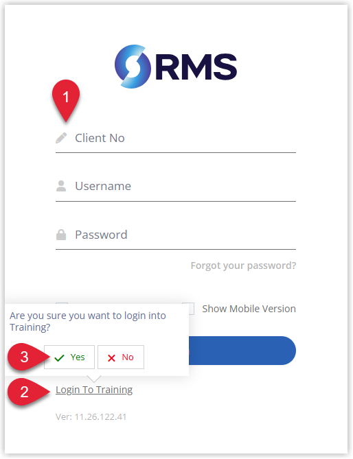 Screenshot with steps to login to the RMS training database.png