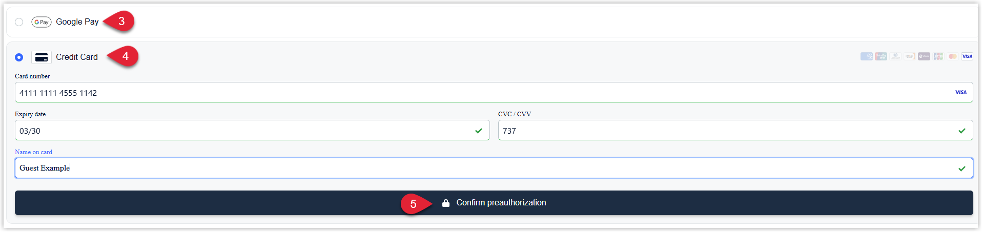 Screenshot of the Credit Card payment fields in the Guest Portal