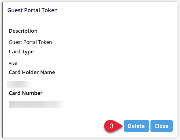 Screenshot of removing a saved credit card in the Guest Portal