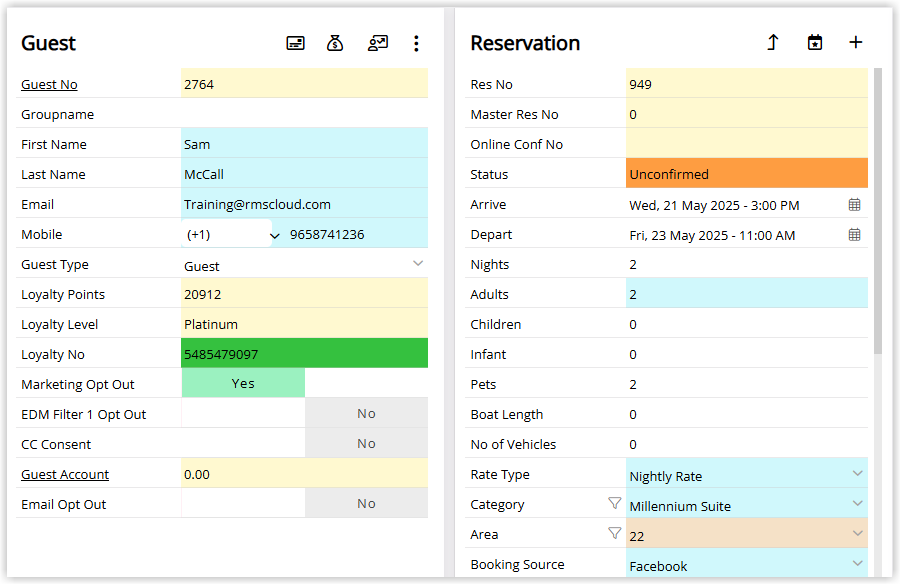 Screenshot of the Report Writer screen in RMS showing filters based on Guest Profile and Reservation Details to build a mailing list for EDM campaigns